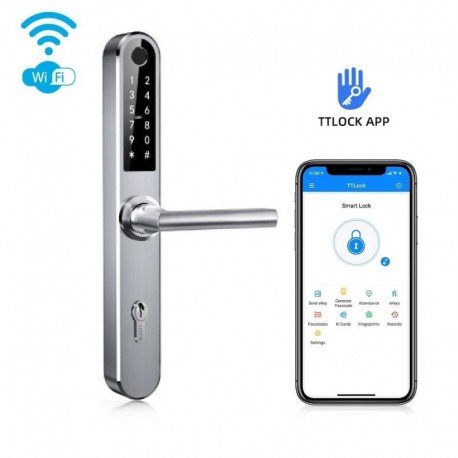 Išmanioji durų rankena iNOVO IP55 su cilindru C72/92mm Bluetooth Wi-Fi su nuotoliniu valdymu.