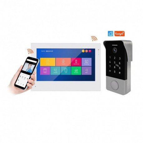 Telefonspynė juoda IC komplektas SLIM SmartHome Wi-Fi su liečiamu “7” baltu ekranu PIN kodai,