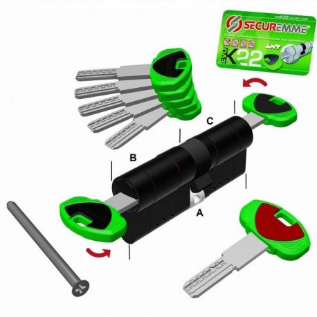 Cilindras K22 TOP Security  97mm ilgio 