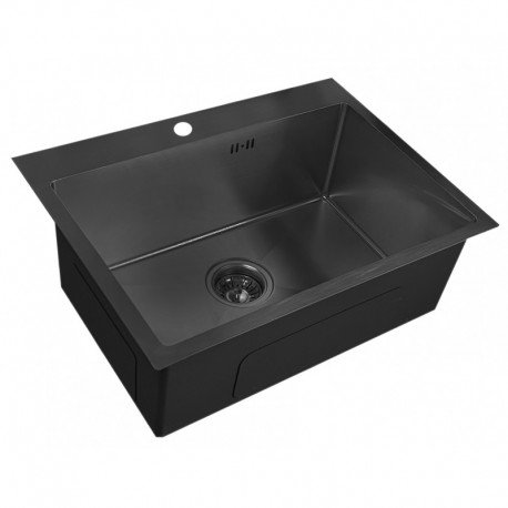 Nerūdijančio plieno plautuvė D6045HB BLACK su sifonu