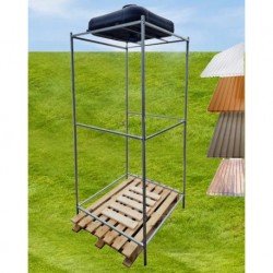 Dušo kabina lauko su polikarbonatine danga ir užuolaidomis su mediniu padėklu galimi įvairūs