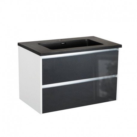 Vonios spintelė KAMĖ City 80, balta/ blizgus antracitas su praustuvu CALLISTO Mat Black 800