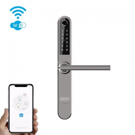 Išmanioji durų rankena iNOVO Waterproof IP55  Bluetooth&Wi-Fi su nuotoliniu valdymu Pilka